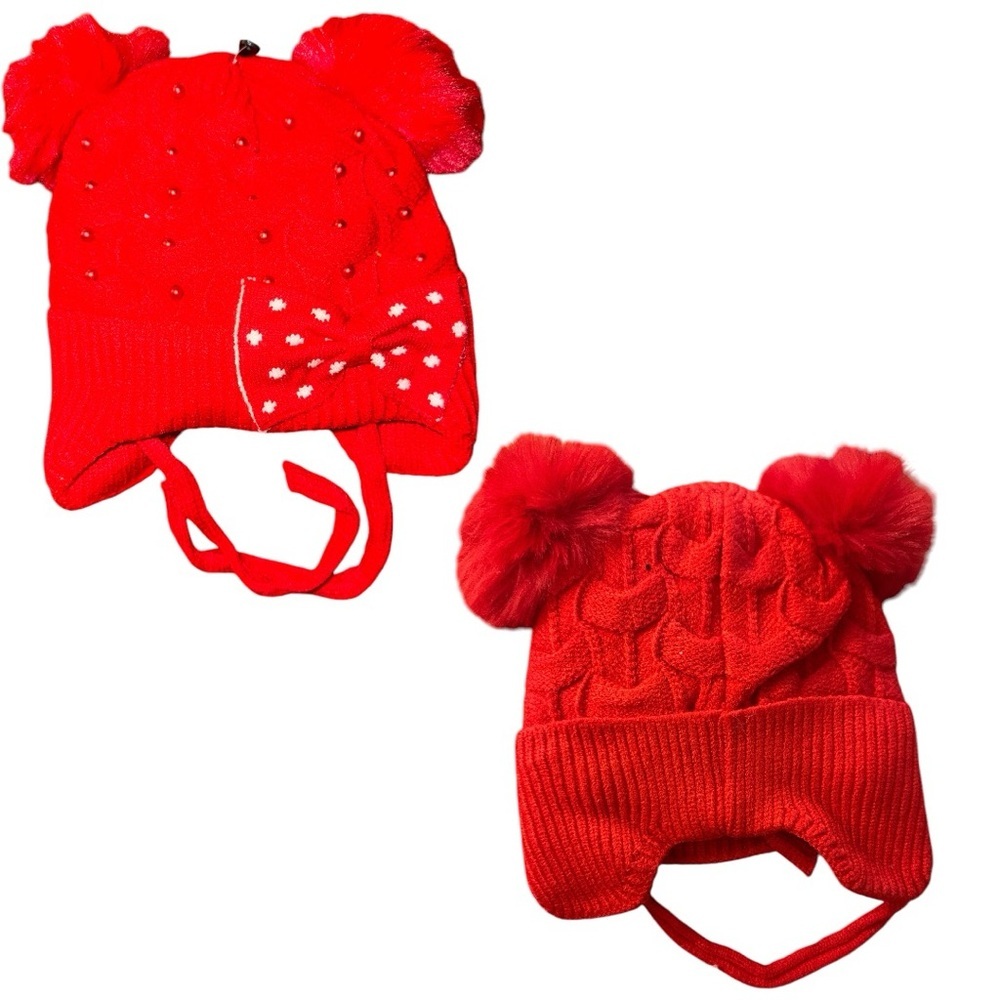 Kids' Double Pom Beanie pearl with a front bow‎ new